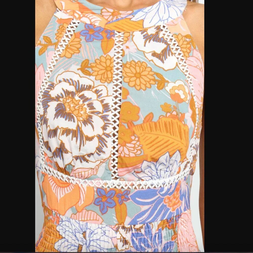 Petal & Pup Newell Orange Colorful Floral Maxi Dress L - Picture 12 of 13